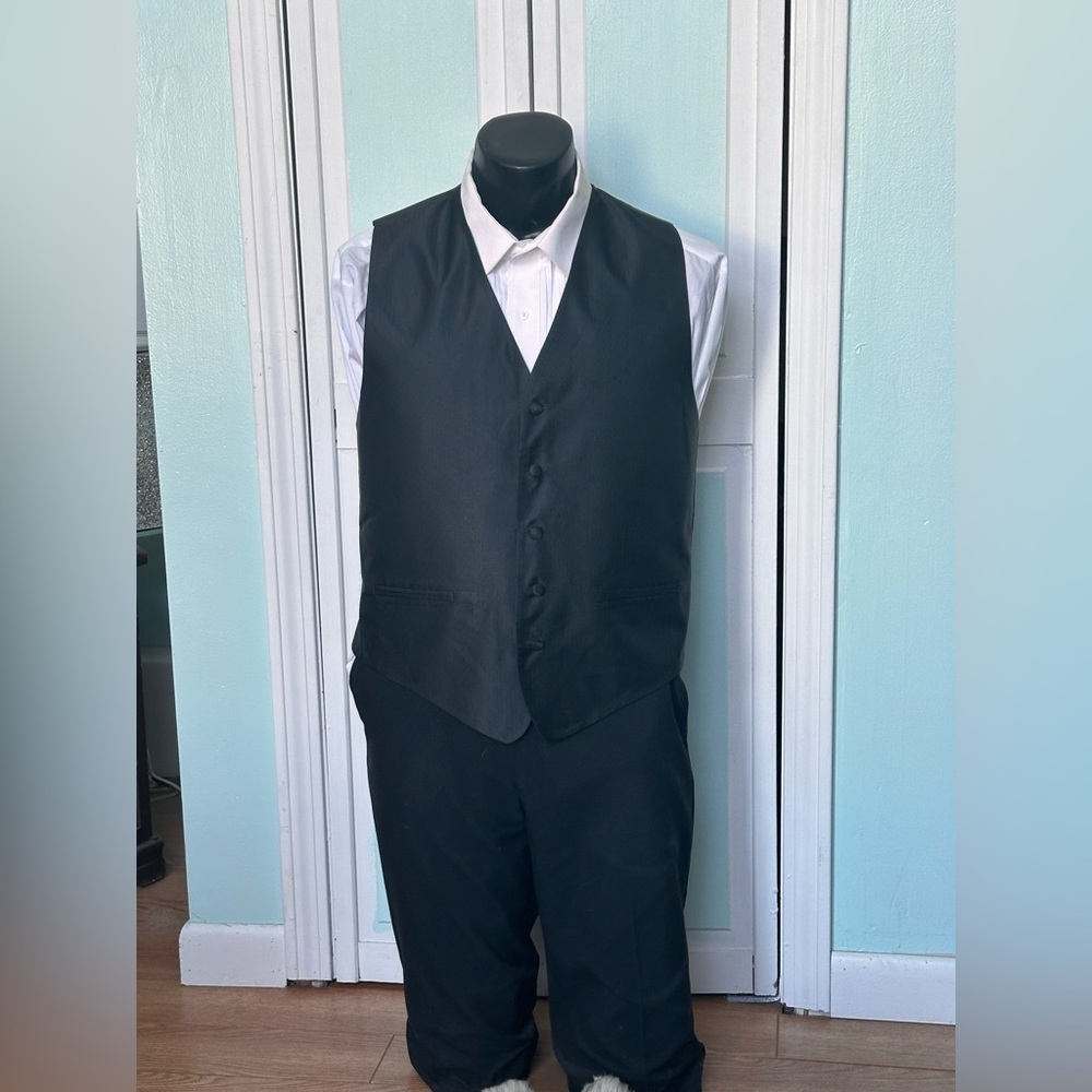 Black Herringbone Closed Back Vest Wedding Prom Men’s Large L